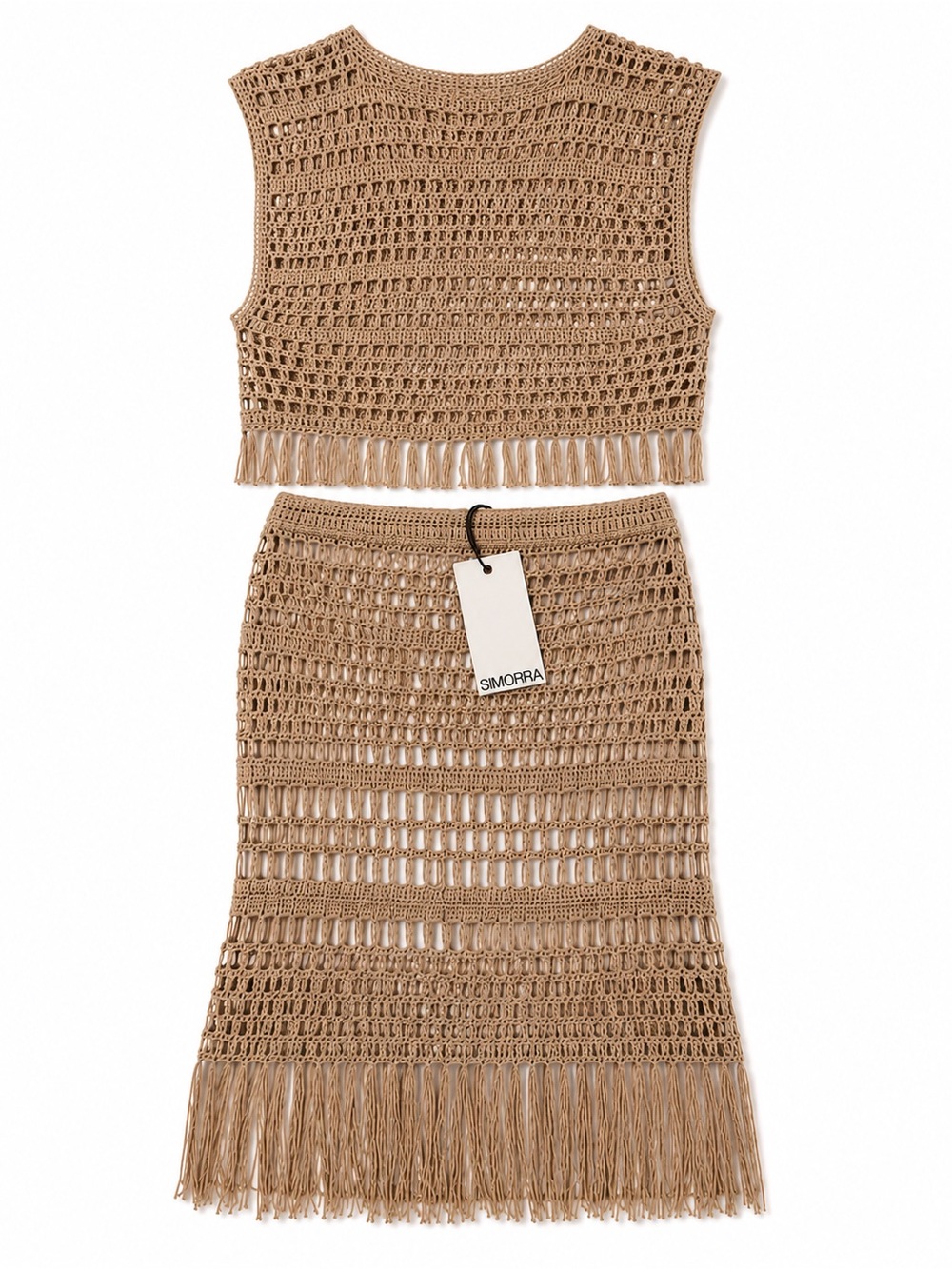 NWT SIMORRA Crochet Fringe Set, Top & Skirt